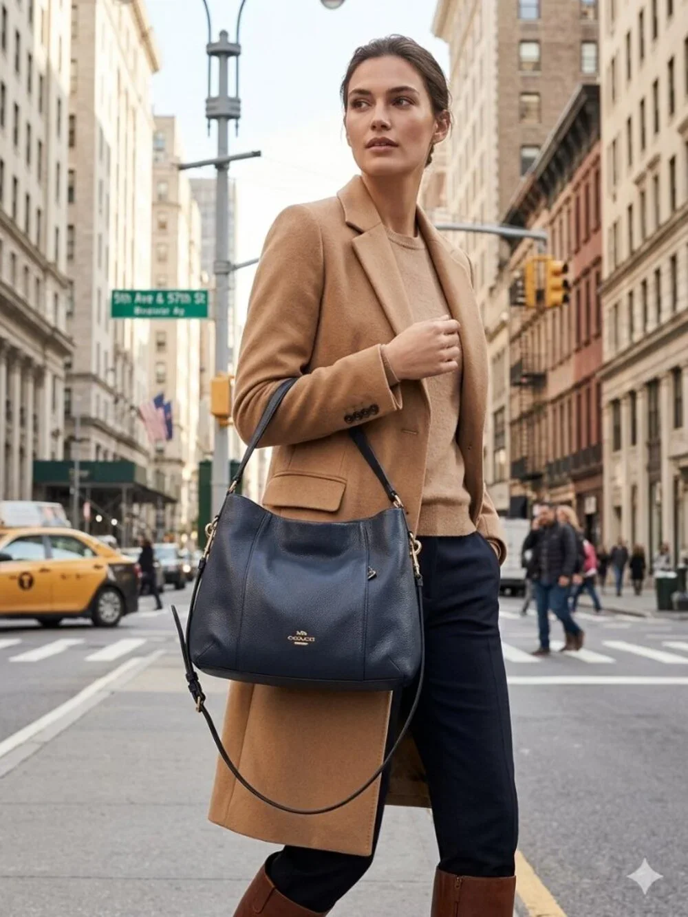 42. COACH dark navy pebbled hobo zip top shoulder bag gold hardware